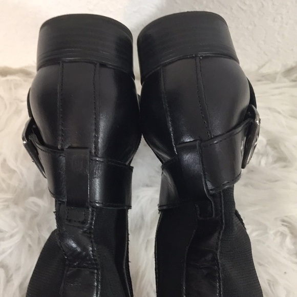 LIZ CLAIBORNE Boots Black Leather Zipper & Buckle - Picture 7 of 9